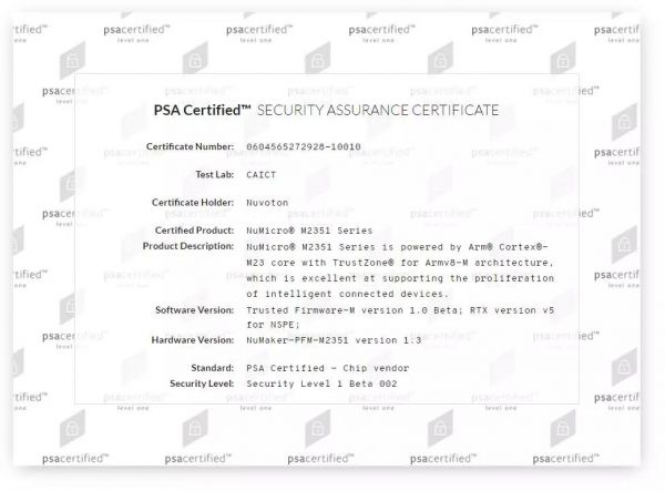  M2351 Arm PSA Certified Level 1  PSA Functional API CertifiedJ(rn)CC